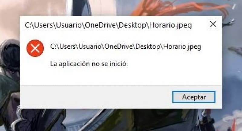 Mensaje que aparece al usuario en la pantalla de la computadora indicando que no puede abrir un archivo jpg