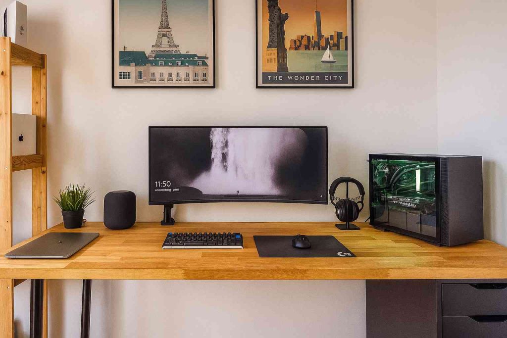 Setup de una home office con un ordenador de sobremesa