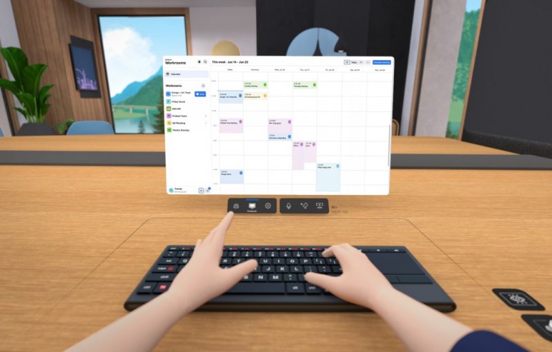 Unas manos virtuales escriben en un teclado para confeccionar un calendario en Horizon Workrooms de Facebook